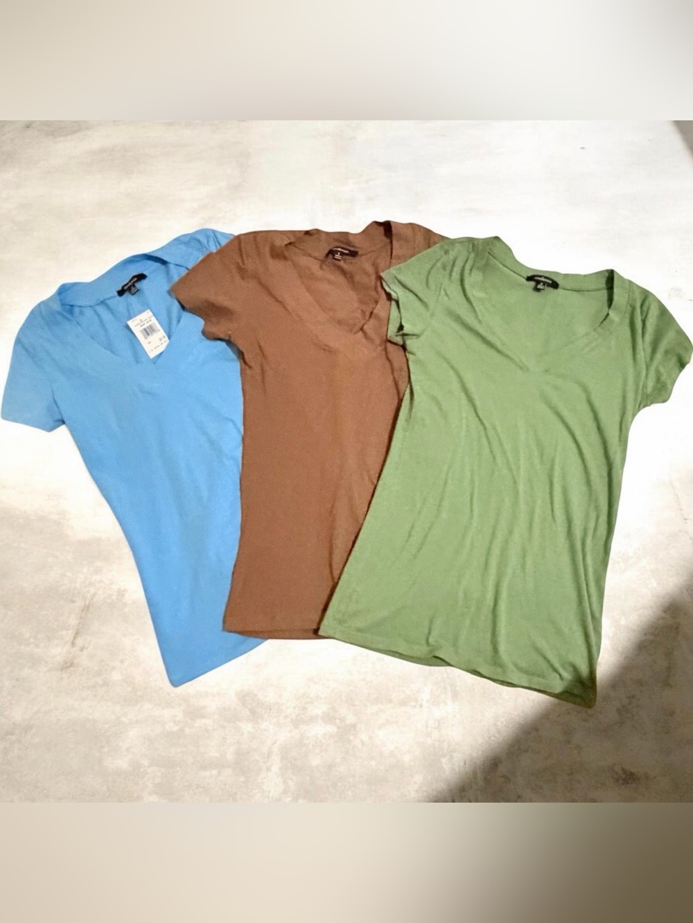 Ambiance Women's Short-Sleeve Tee Trio in Blue, Brown, and Green